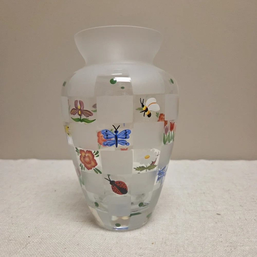 Lenox Nature's Splendor Vase‎ Hand Painted Crystal Bugs Bees Flowers Signed